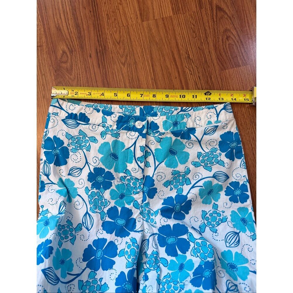 Lilly Pulitzer Women's Floral Sea Turtle Cropped Capri Pants Blue White Size 4 - Picture 5 of 7
